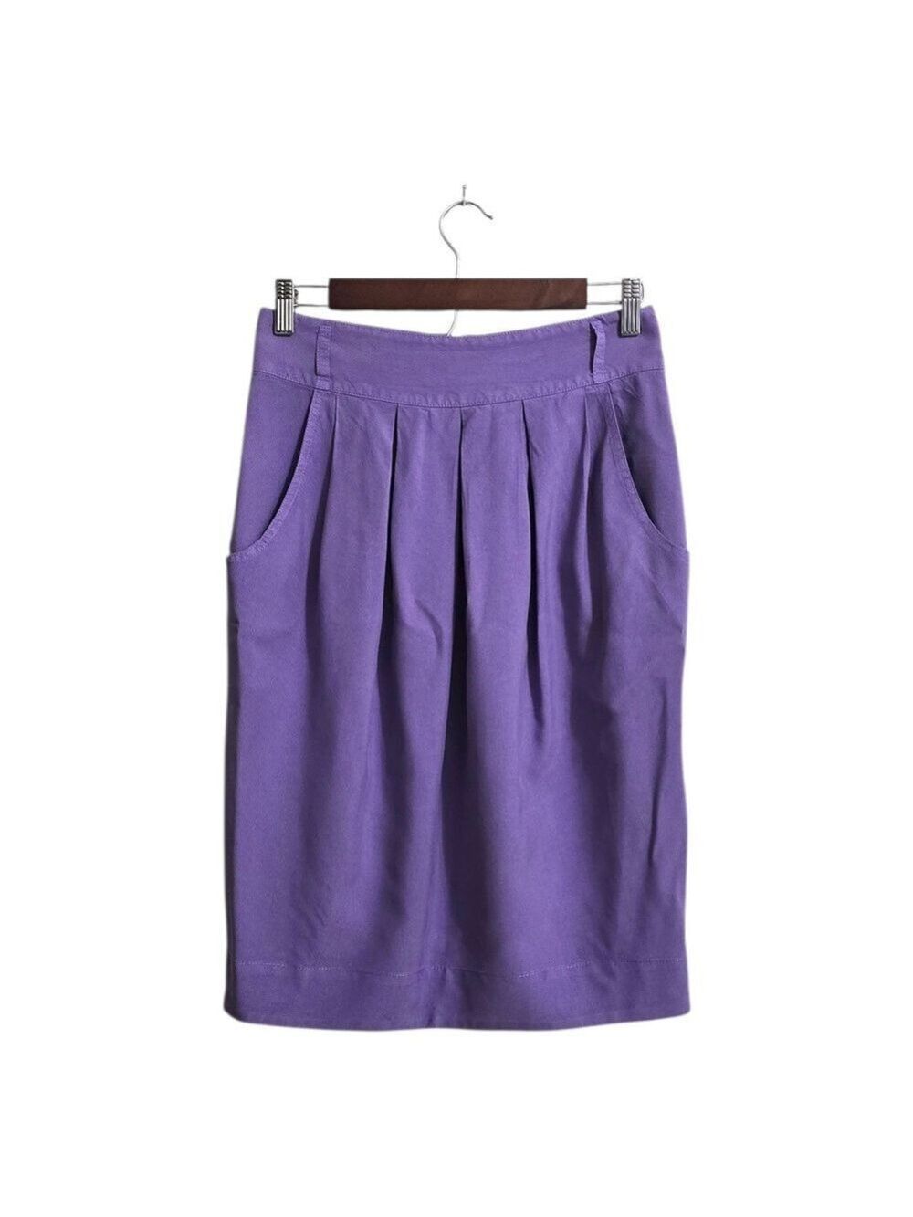 Byblos Vintage Italian Silk Pleated Straight Mini Skirt In Purple Sz 10